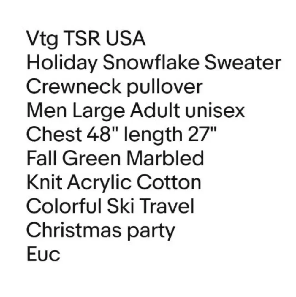 Vtg TSR USA Holiday Sweater Men Large Green Marbled Knit Colorful Ski Geometric